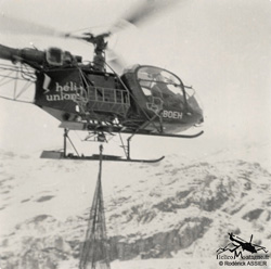 LAMA SA315 B . F-BOEH au barrage de Tigne , travail aérien